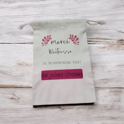 Sac pochon personnalisé "Merci maîtresse" – Cadeau fin d’année scolaire