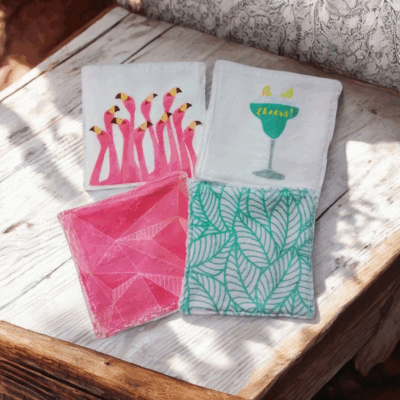 Lingettes Double Face en Bambou 10x10 cm - Lot de 4,motif flamants roses