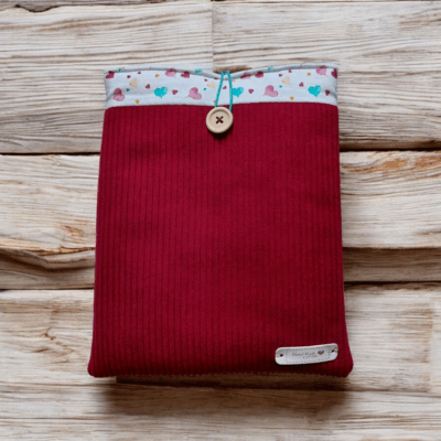 Pochette protège-livre en velours bordeaux – Fait main – Pour tablette, liseuse – Doublure coton au choix