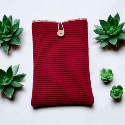 Pochette protège-livre en velours bordeaux – Fait main – Pour tablette, liseuse – Doublure coton au choix