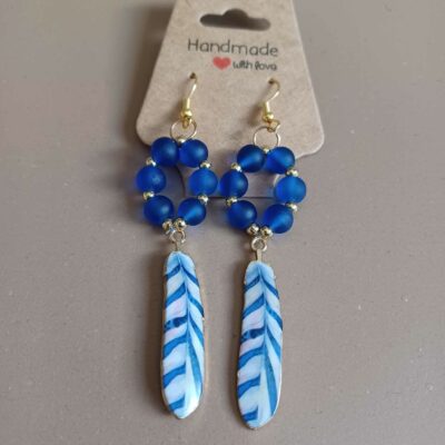 Boucles d'oreilles Plume bleue