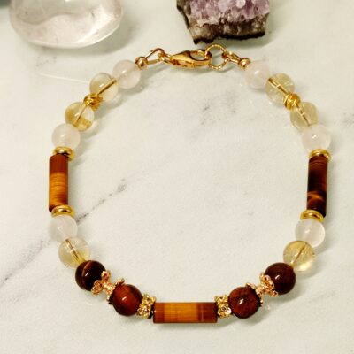 Bracelet Œil de Tigre Citrine et sélénite en gold filled ( plaqué or ++)