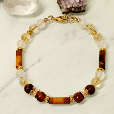 Bracelet Œil de Tigre Citrine et sélénite en gold filled ( plaqué or ++)