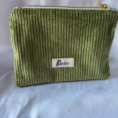 Pochette plate en velours côtelé vert