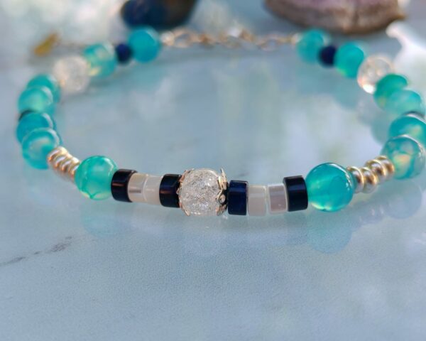 Bracelet en Argent 925 et Agate bleu veine du dragon Cristal de roche et lapis lazuli – Image 2