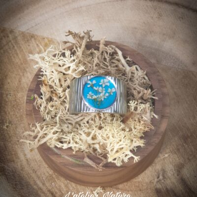 Bague Artisanale Argenté " bleu, Fleurs de Carotte " - Made In France