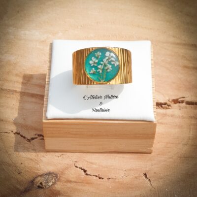 Bague Artisanale Doré " Turquoise Fleurs de Carotte " - Made In France