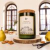 Bougie parfumée artisanale Chardonnay faite main – Flamme de Vignes – bouteille de vin recyclée avec notes de citron, pomme et vanille