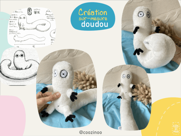 création doudou sur-mesure ver pinceau manga