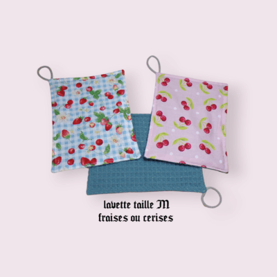 Lavette lavable et réutilisable en coton imprimé et nid d'abeille taille M, modèle au choix