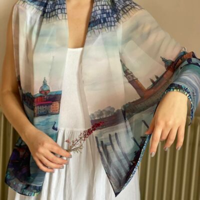 Écharpe en soie mousseline "Venise", bleu azur