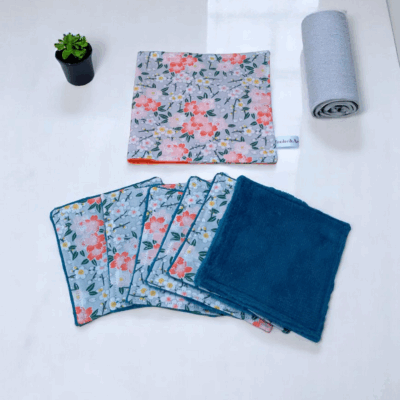 Pochette de 6 lingettes lavables coton doublé éponge de bambou et coton certifié Oekotex, modèles au choix
