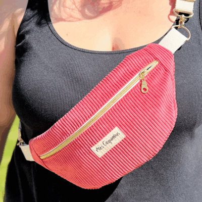 Sac banane en velours cotelé - corail fait main