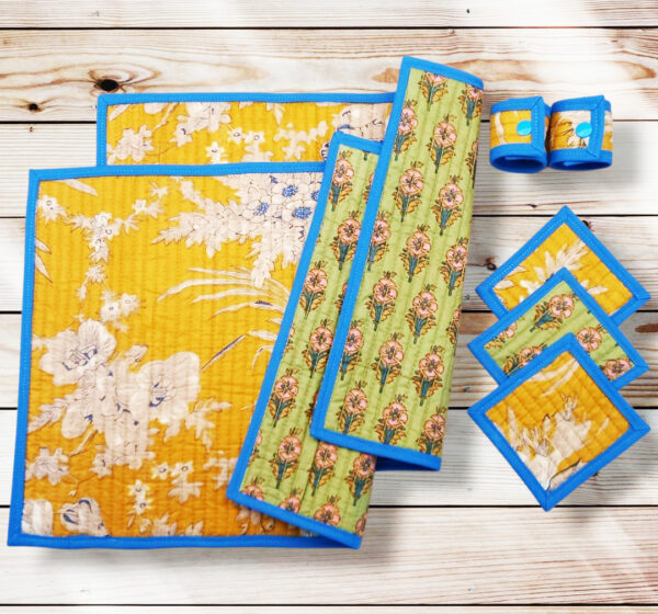 Ensemble sets de table + sous-verres + ronds de serviette ou de set - TAWANG - Décoration de table bohème