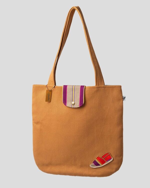 Tote bag toile basque noix avec rabat rayé artisanal