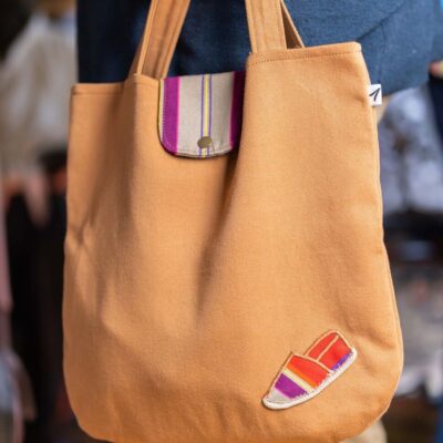 Tote bag toile basque noix avec rabat rayé espadrille
