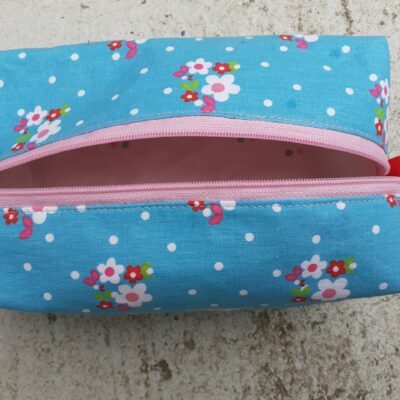 Trousse de toilette "TURQUOISE" ou maquillage en coton zip rose