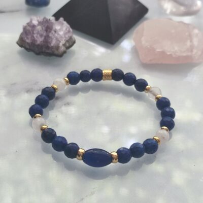 bracelet élastique en lapis lazuli et pierre de lune
