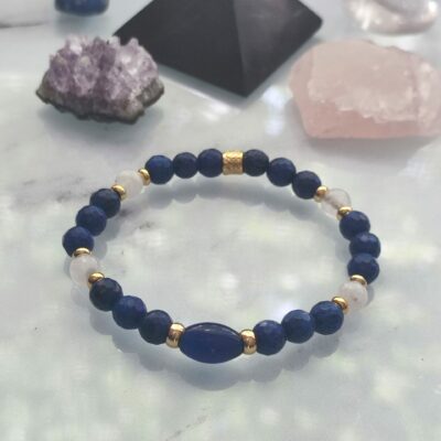 bracelet élastique en lapis lazuli et pierre de lune