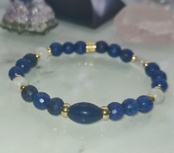bracelet élastique en lapis lazuli et pierre de lune – Image 2