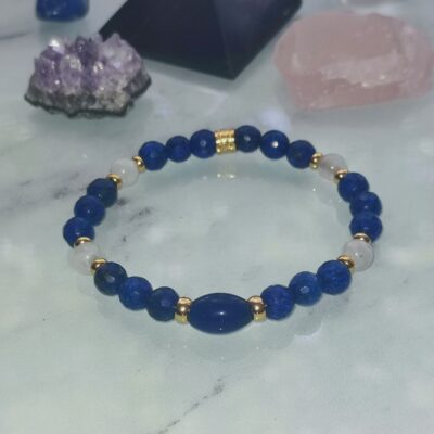 bracelet élastique en lapis lazuli et pierre de lune