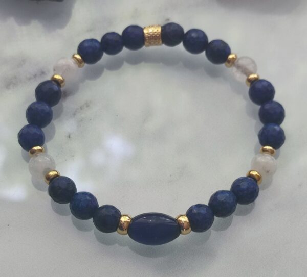 bracelet élastique en lapis lazuli et pierre de lune – Image 4