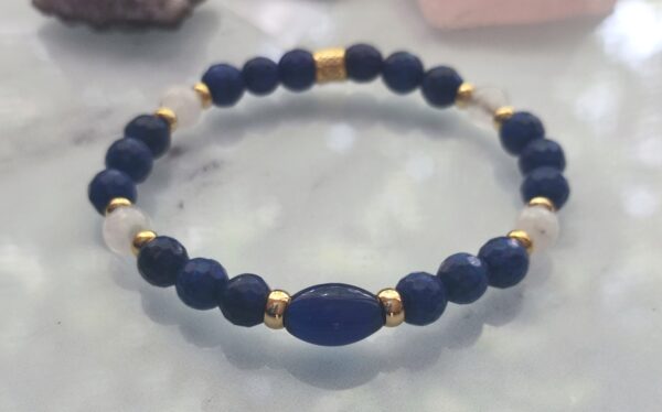 bracelet élastique en lapis lazuli et pierre de lune – Image 5