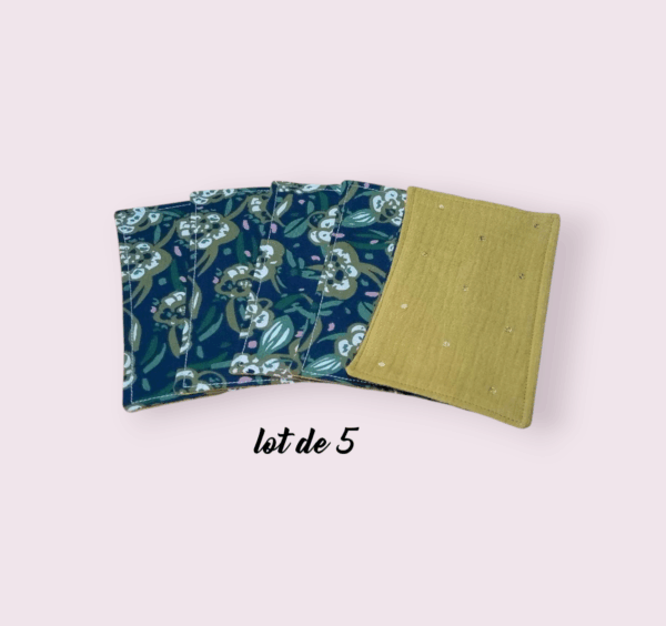 papier toilette lavable, réutilisable en lot de 5 feuilles coton /double gaze de coton modèle au choix – Image 6
