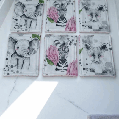 6 Débarbouillettes, grandes lingettes, enfant et bébé coton premium doublé bambou toute douce