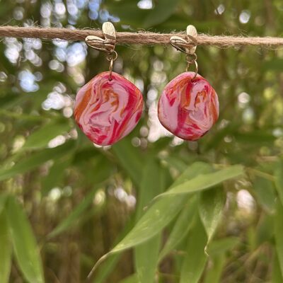 Boucles d’oreilles en pâte polymère « Tutti frutti » palet et coeur doré