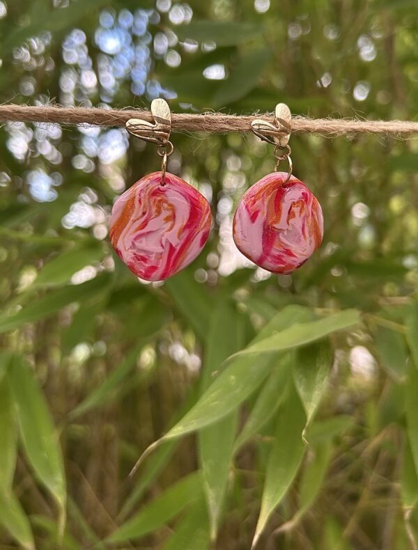 Boucles d’oreilles en pâte polymère « Tutti frutti » palet et coeur doré