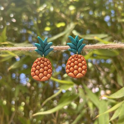 Boucles d’oreilles « Ananas » en pâte polymère, orange doré