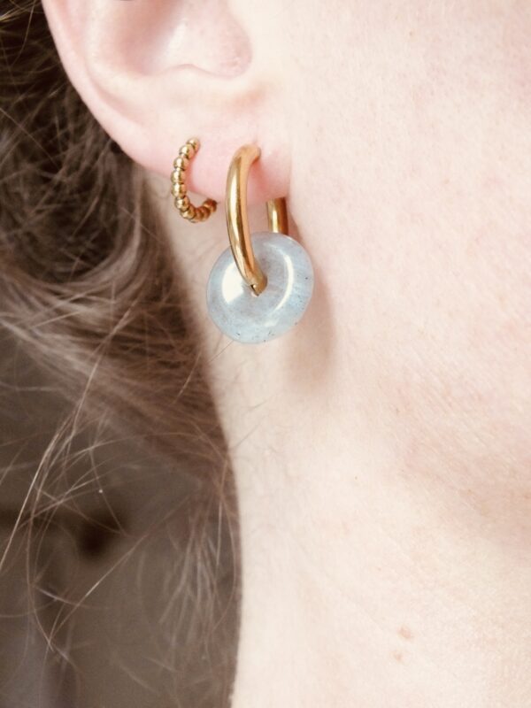 boucle d'oreille créole, donut labradorite
