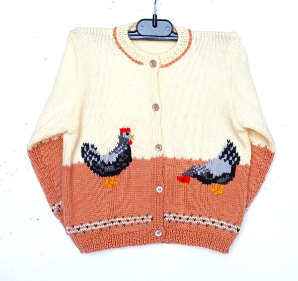 Veste enfant avec des poules, tricot fait main, taille 2 ans – Image 2