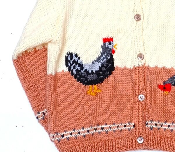 Veste enfant avec des poules, tricot fait main, taille 2 ans – Image 3