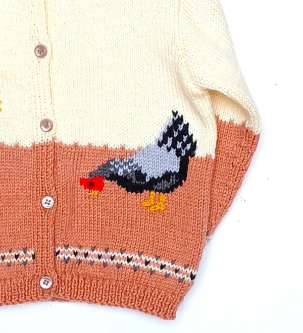 Veste enfant avec des poules, tricot fait main, taille 2 ans – Image 4