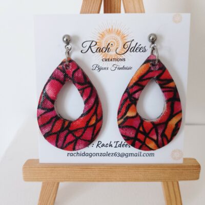 Boucles d'oreilles formes gouttes tissu imprimé