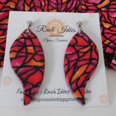 Boucles d'oreilles tissu imprimé vitrail