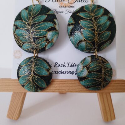 Boucles d'oreilles rondes tissu motifs feuillage