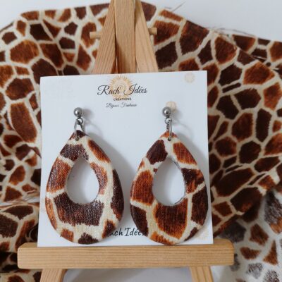 Boucles d'oreilles formes gouttes motif girafe