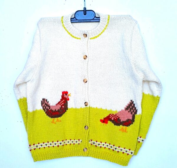 Gilet tricot enfant, avec des poules, taille 4 ans – Image 2