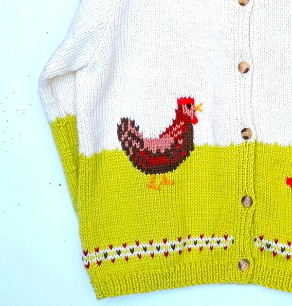 Gilet tricot enfant, avec des poules, taille 4 ans – Image 3