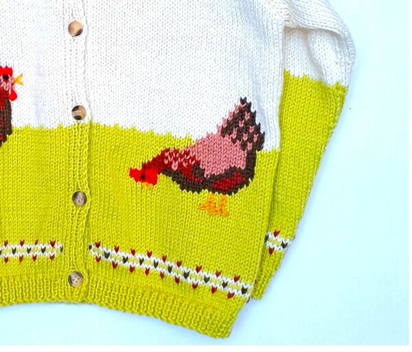 Gilet tricot enfant, avec des poules, taille 4 ans – Image 4