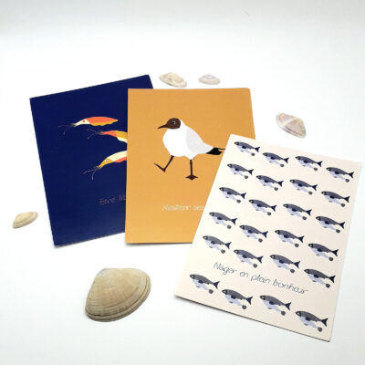 Lot de trois cartes postales collection "Mer"