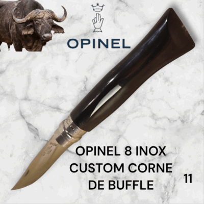 11) Couteau Opinel Numéro 8 CUSTOM Manche en Corne de Buffle, Étui cuir OFFERT ,Fait Main, Artisanal et Unique, idée cadeau