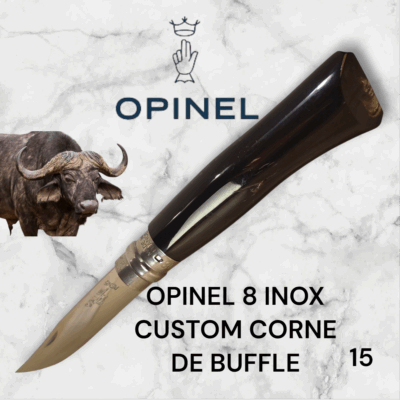 15) Couteau Opinel Numéro 8 CUSTOM Manche en Corne de Buffle, Étui cuir OFFERT ,Fait Main, Artisanal et Unique, idée cadeau