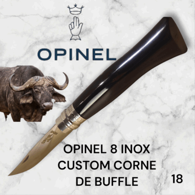 18) Couteau Opinel Numéro 8 CUSTOM Manche en Corne de Buffle, Étui cuir OFFERT ,Fait Main, Artisanal et Unique, idée cadeau