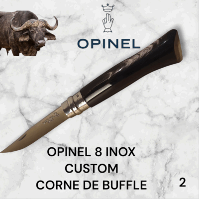 2) Couteau Opinel Numéro 8 CUSTOM Manche en Corne de Buffle, Étui cuir OFFERT ,Fait Main, Artisanal et Unique, idée cadeau