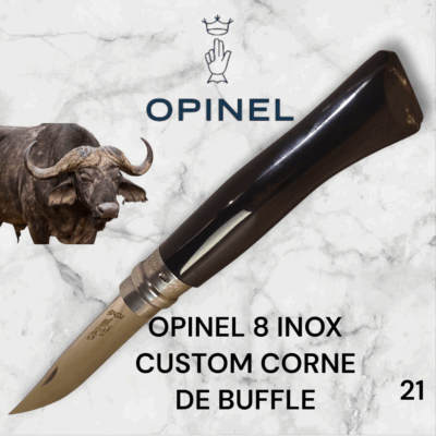 21) Couteau Opinel Numéro 8 CUSTOM Manche en Corne de Buffle, Étui cuir OFFERT ,Fait Main, Artisanal et Unique, idée cadeau (Copie)
