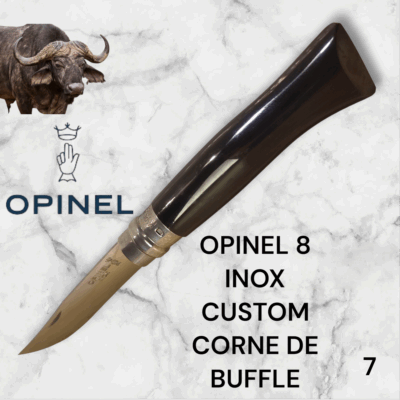 7) Couteau Opinel Numéro 8 CUSTOM Manche en Corne de Buffle, Étui cuir OFFERT ,Fait Main, Artisanal et Unique, idée cadeau